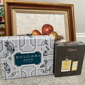 Two sets of new authentic unused men’s fragrance: 1 Hermes set and 1 Bulgari set